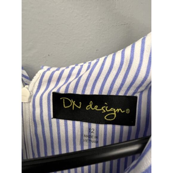 DN Design Dress Womens size 12 Blue White striped Belted Ruffles V Neck‎ - Picture 4 of 8
